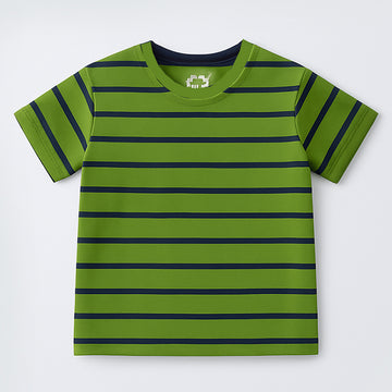 GREEN WITH BLUE STRIPES HALF SLEEVES T-SHIRT FOR BOYS